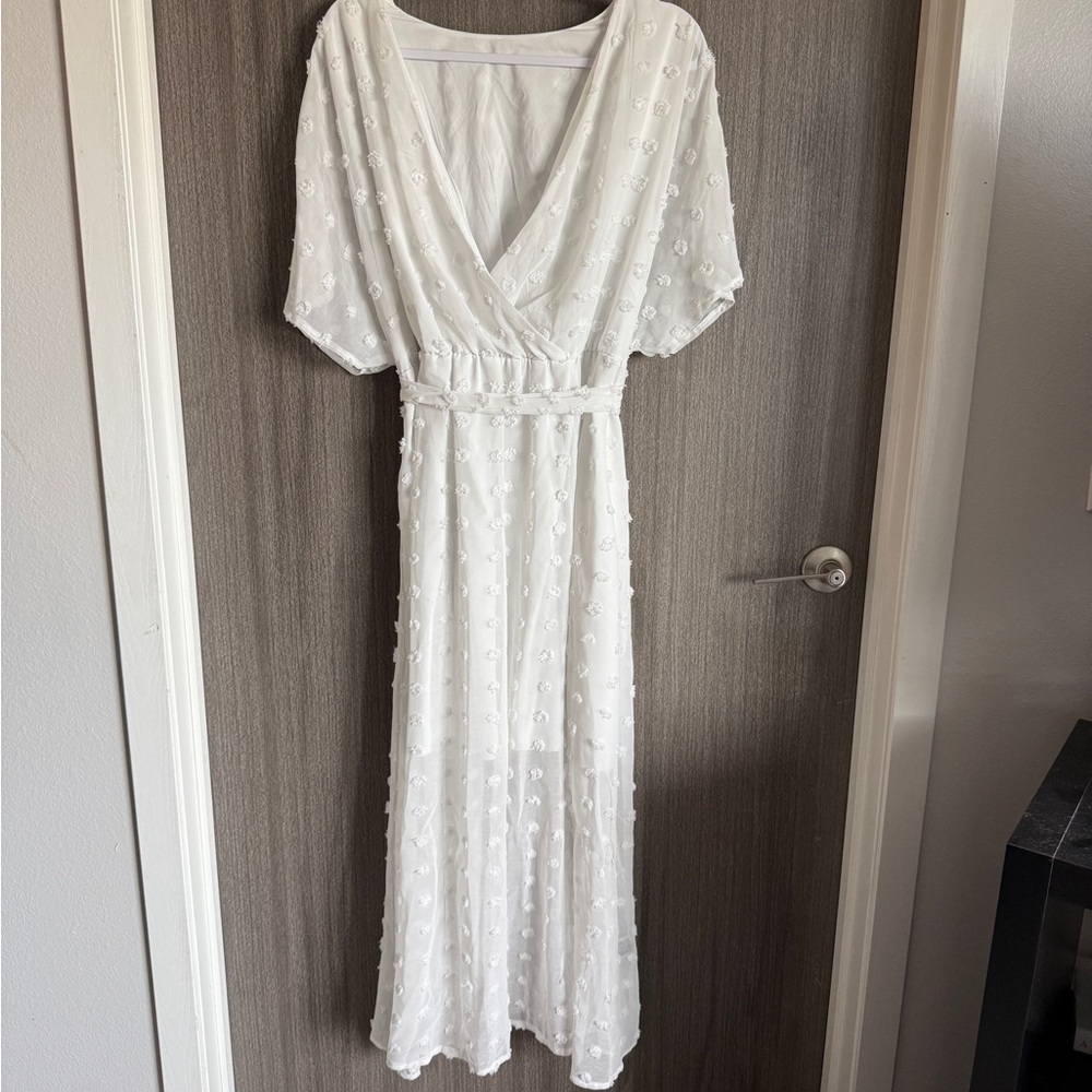 Cream Midi Sundress with Dolman Sleeves and V-Neck